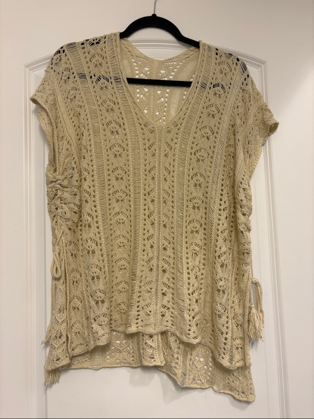 Crochet V-Neck Tunic Top in Cream